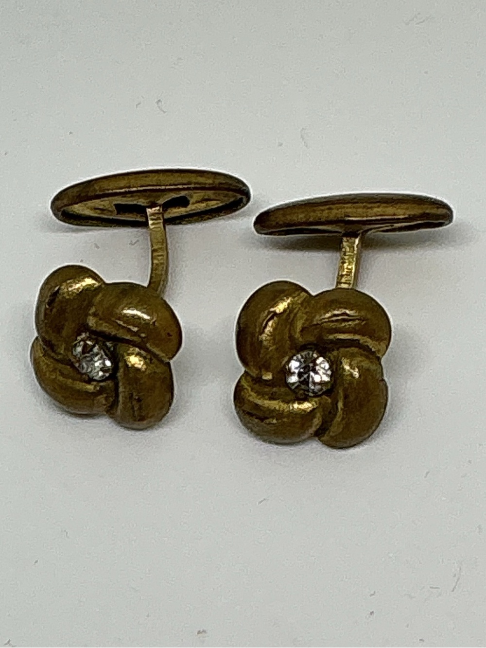 Antique Bean Back Love Knot Cufflinks with Paste Rhinestone Centers